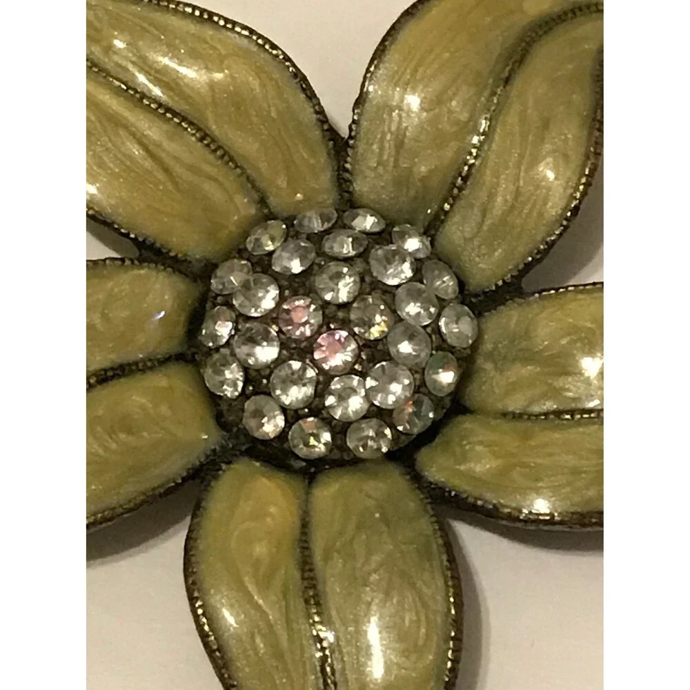 Vintage Floral Enamel and Rhinestone Brooch
